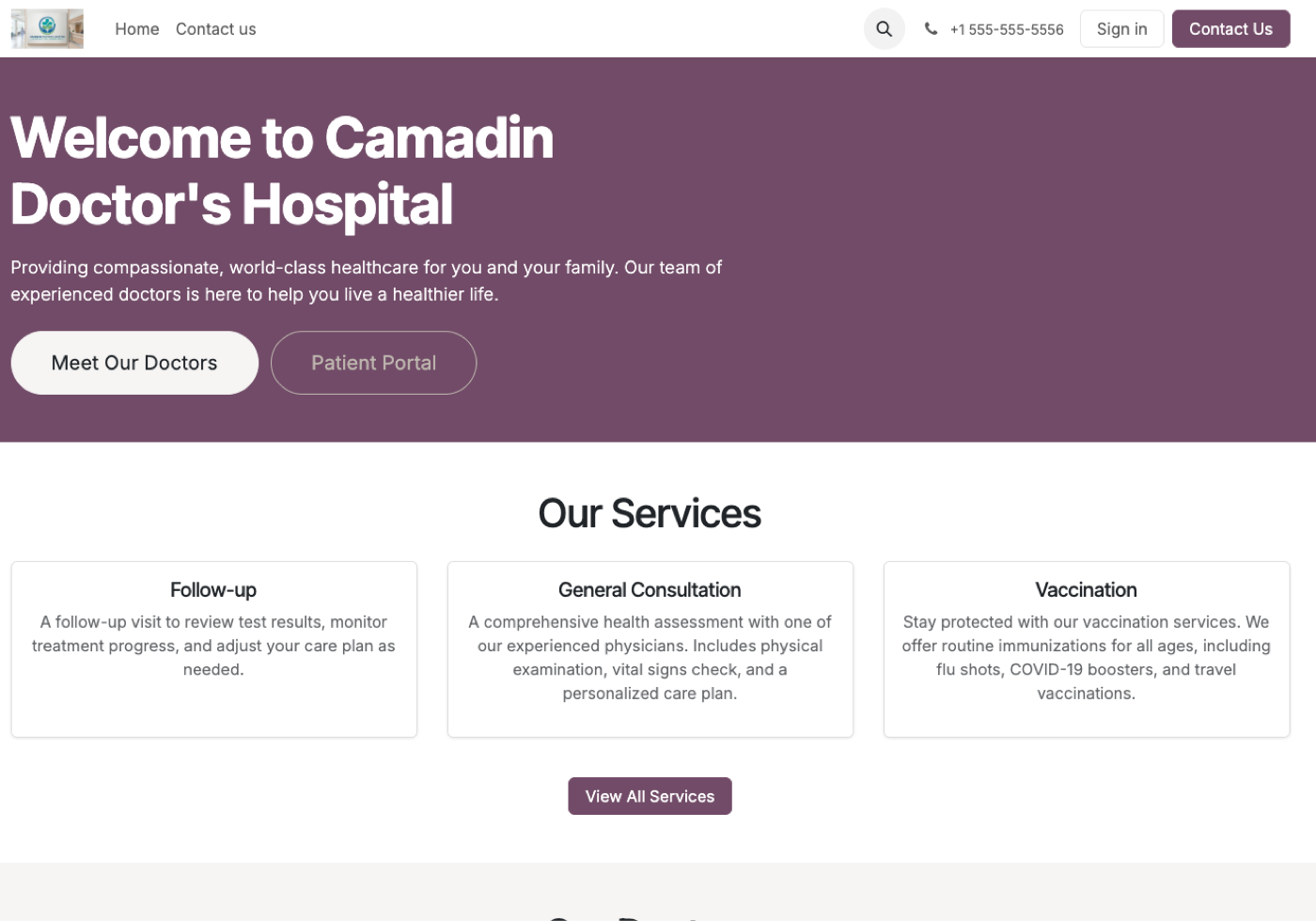 Camadin Doctor's Hospital landing page