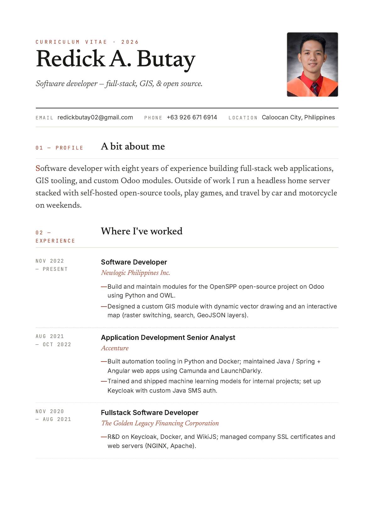 Page 1 of Redick Butay's resume